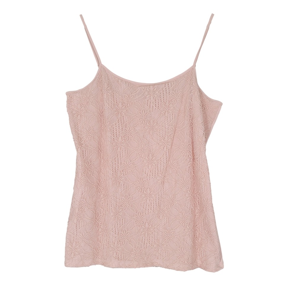 Ann Taylor Lace Cami Women Large Pink Floral Front Adjustable Strap Camisole